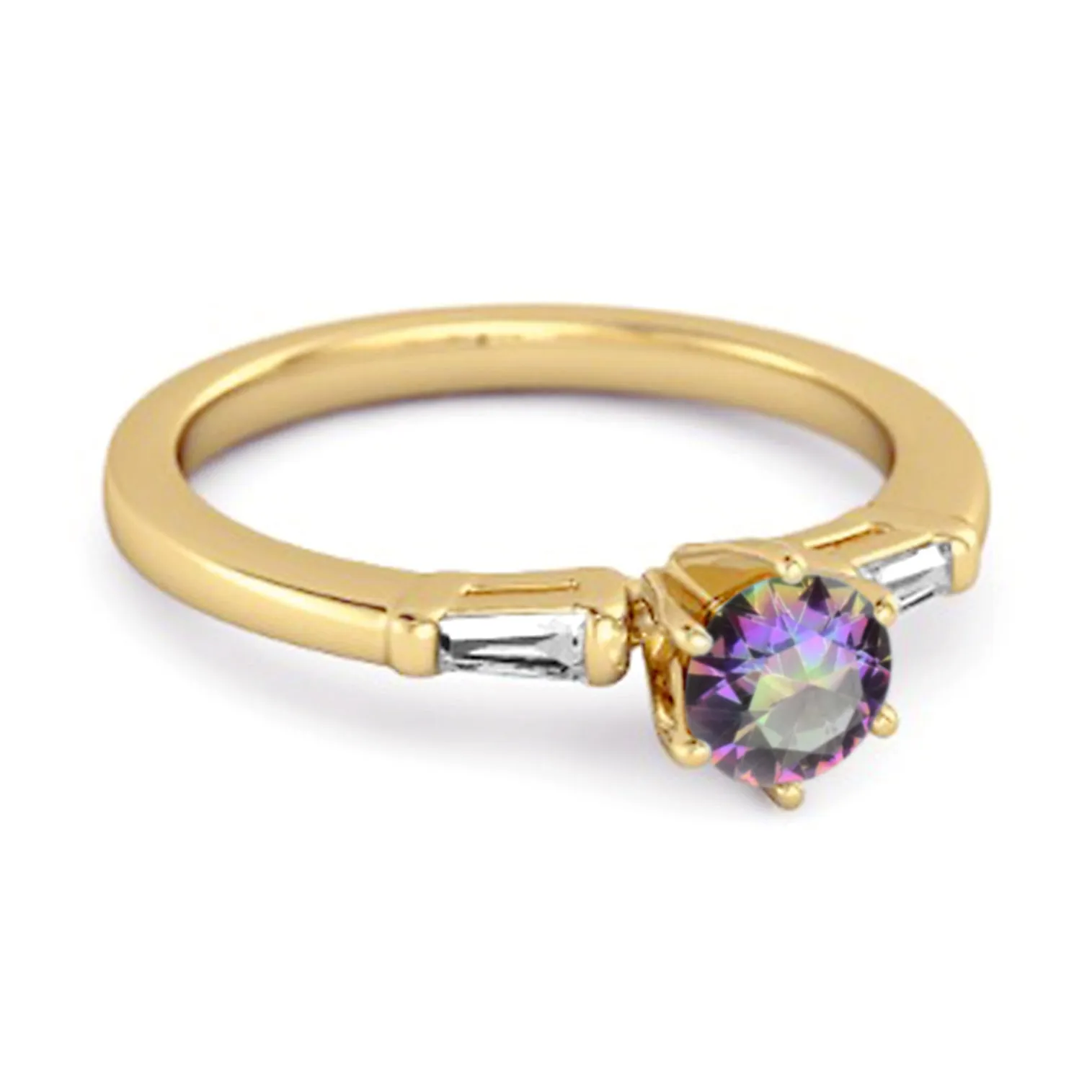0.10 Ct Mystic Topaz 925 Sterling Silver Solitaire Anniversary Ring