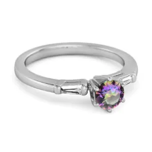 0.10 Ct Mystic Topaz 925 Sterling Silver Solitaire Anniversary Ring