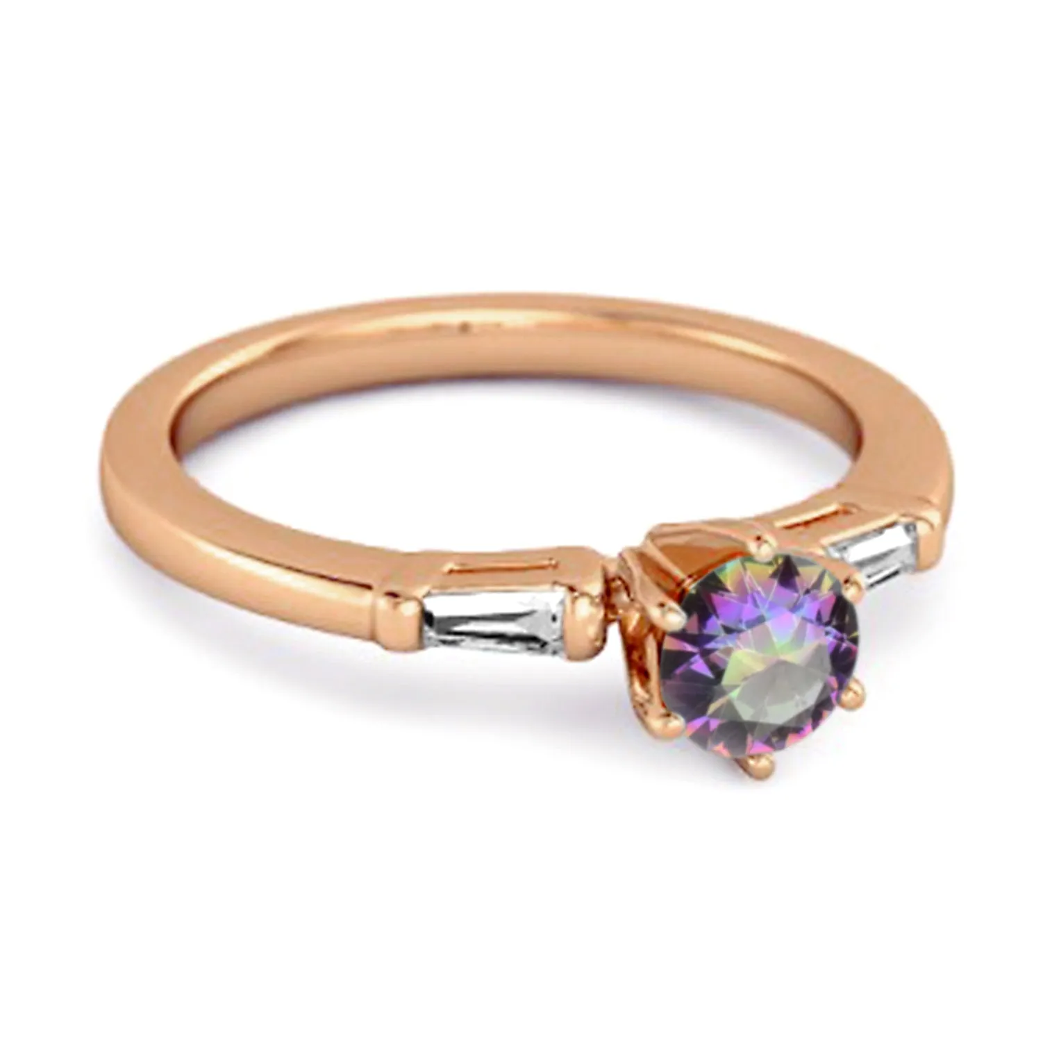 0.10 Ct Mystic Topaz 925 Sterling Silver Solitaire Anniversary Ring