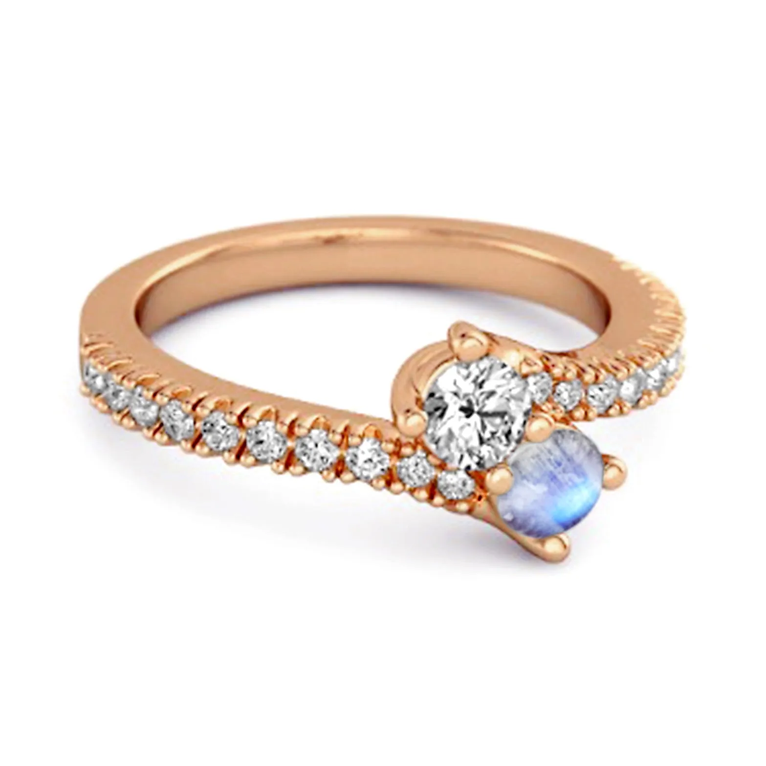 0.10 Ctw Moonstone 925 Sterling Silver Split Shank Anniversary Ring
