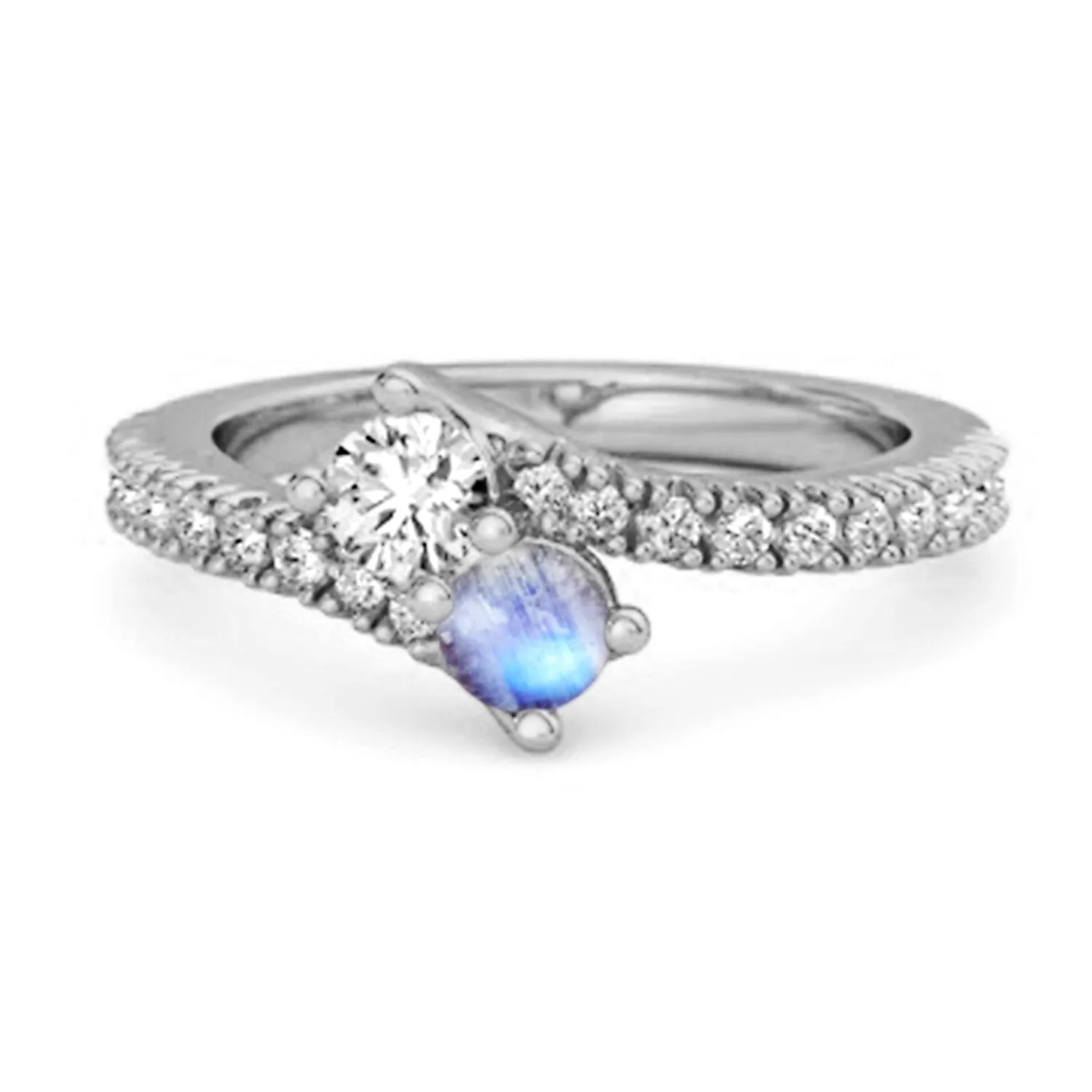 0.10 Ctw Moonstone 925 Sterling Silver Split Shank Anniversary Ring