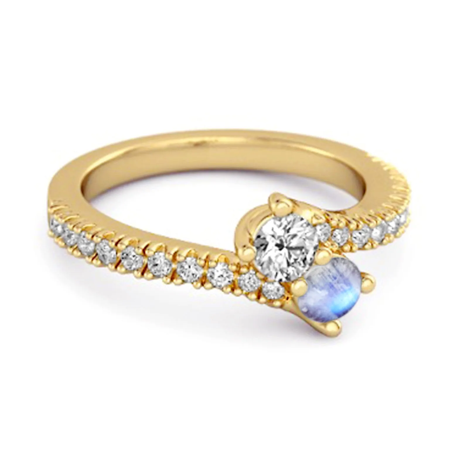 0.10 Ctw Moonstone 925 Sterling Silver Split Shank Anniversary Ring