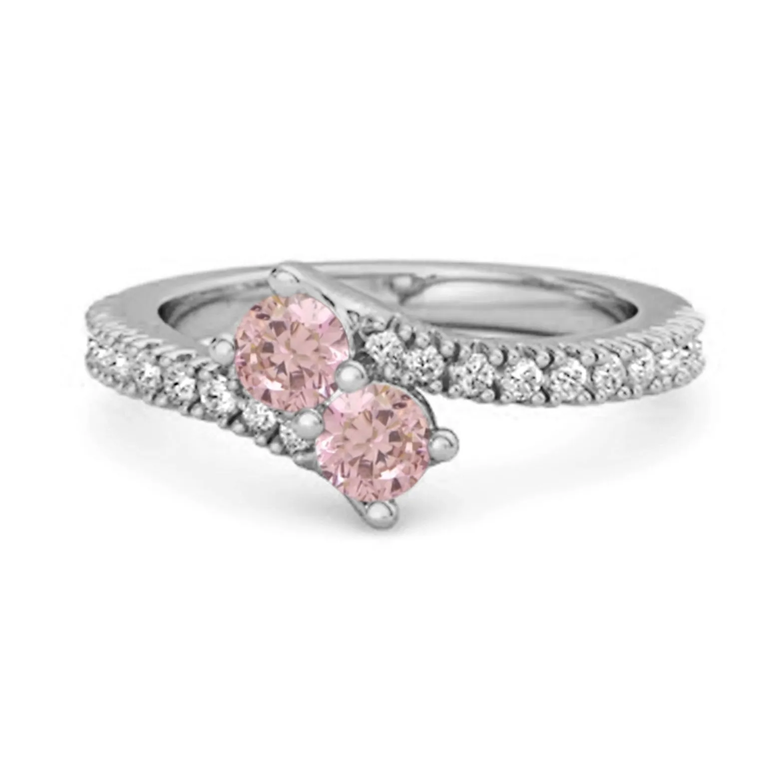 0.10 Ctw Pink Zirconia 925 Sterling Silver Split Shank Embrace Ring