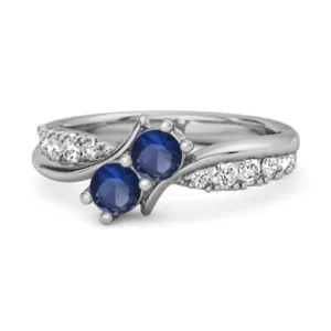 0.2 Ct Round Blue Sapphire Two Stone Swirl 925 Silver Anniversary Ring