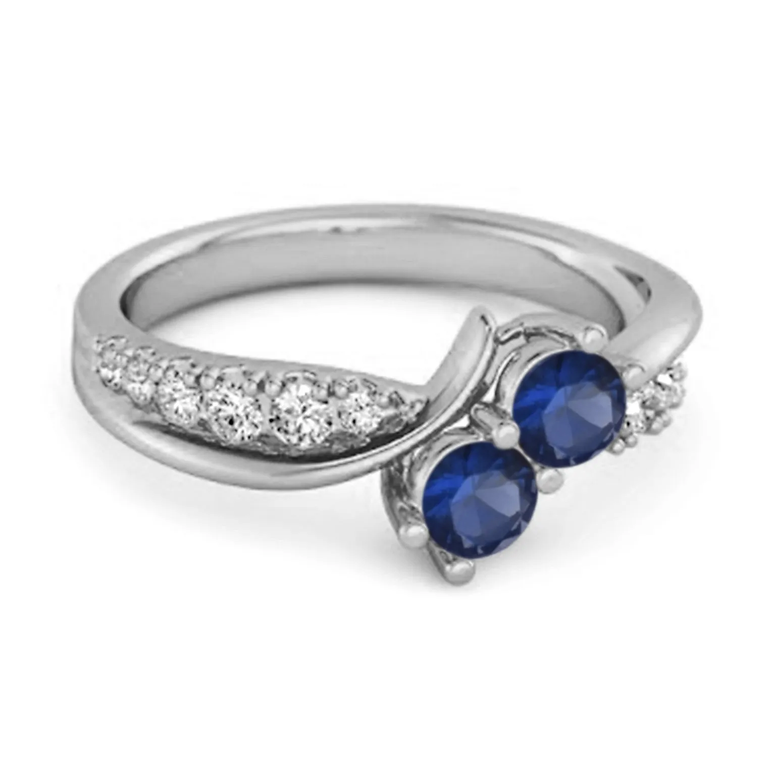 0.2 Ct Round Blue Sapphire Two Stone Swirl 925 Silver Anniversary Ring