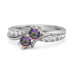 0.2 Ct Round Mystic Topaz Two Stone Swirl 925 Silver Anniversary Ring
