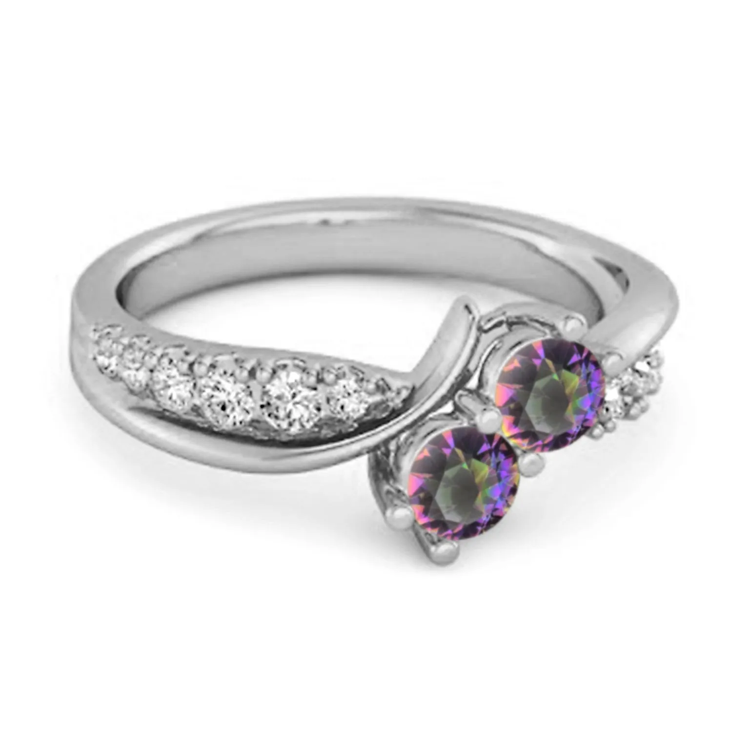 0.2 Ct Round Mystic Topaz Two Stone Swirl 925 Silver Anniversary Ring