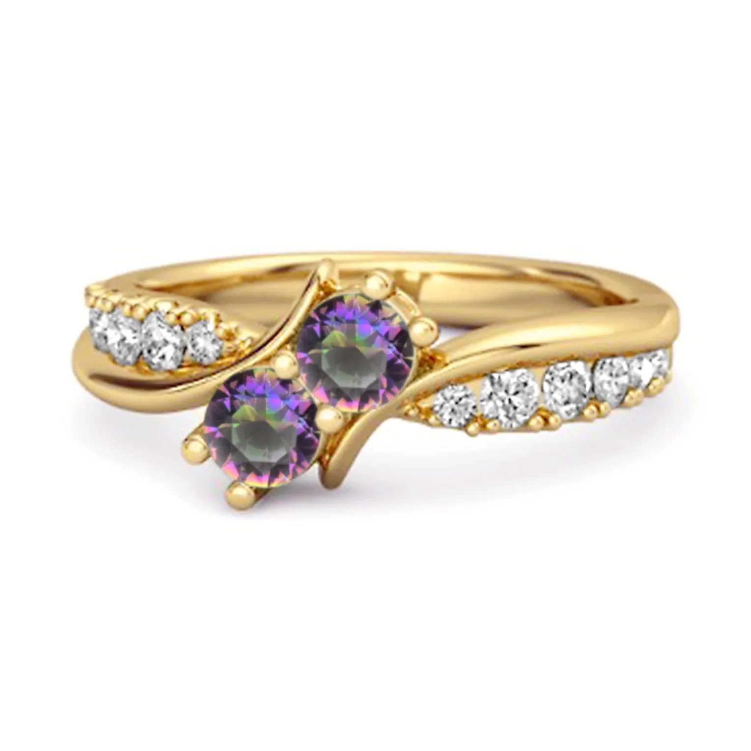 0.2 Ct Round Mystic Topaz Two Stone Swirl 925 Silver Anniversary Ring