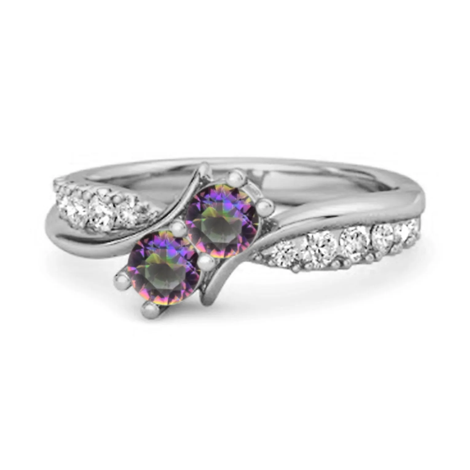 0.2 Ct Round Mystic Topaz Two Stone Swirl 925 Silver Anniversary Ring