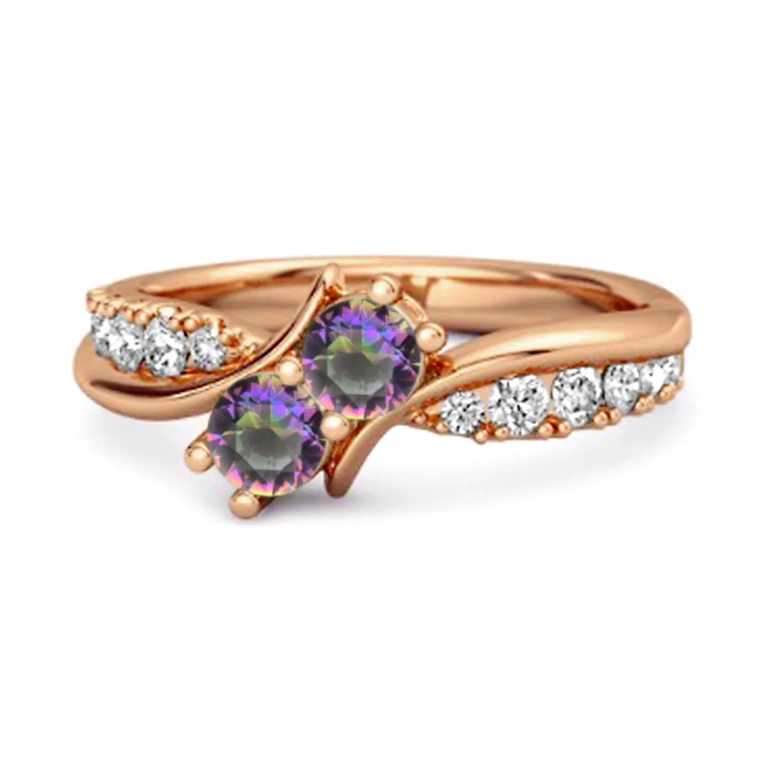 0.2 Ct Round Mystic Topaz Two Stone Swirl 925 Silver Anniversary Ring