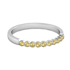 0.20 Ct Lemon Quartz Half Eternity Stacking Ring 925 Sterling Silver