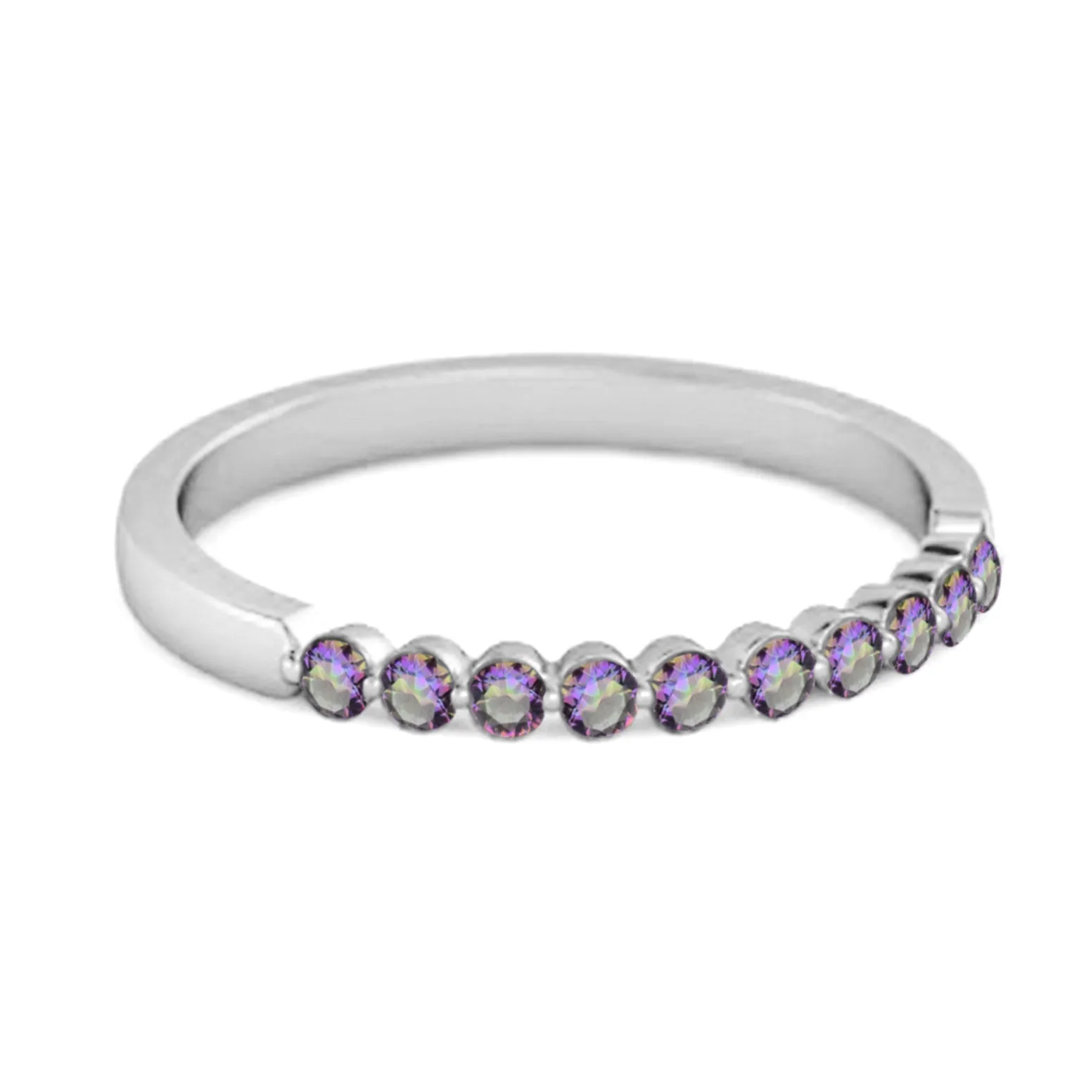 0.20 Ct Mystic Topaz Half Eternity Stacking Ring 925 Sterling Silver
