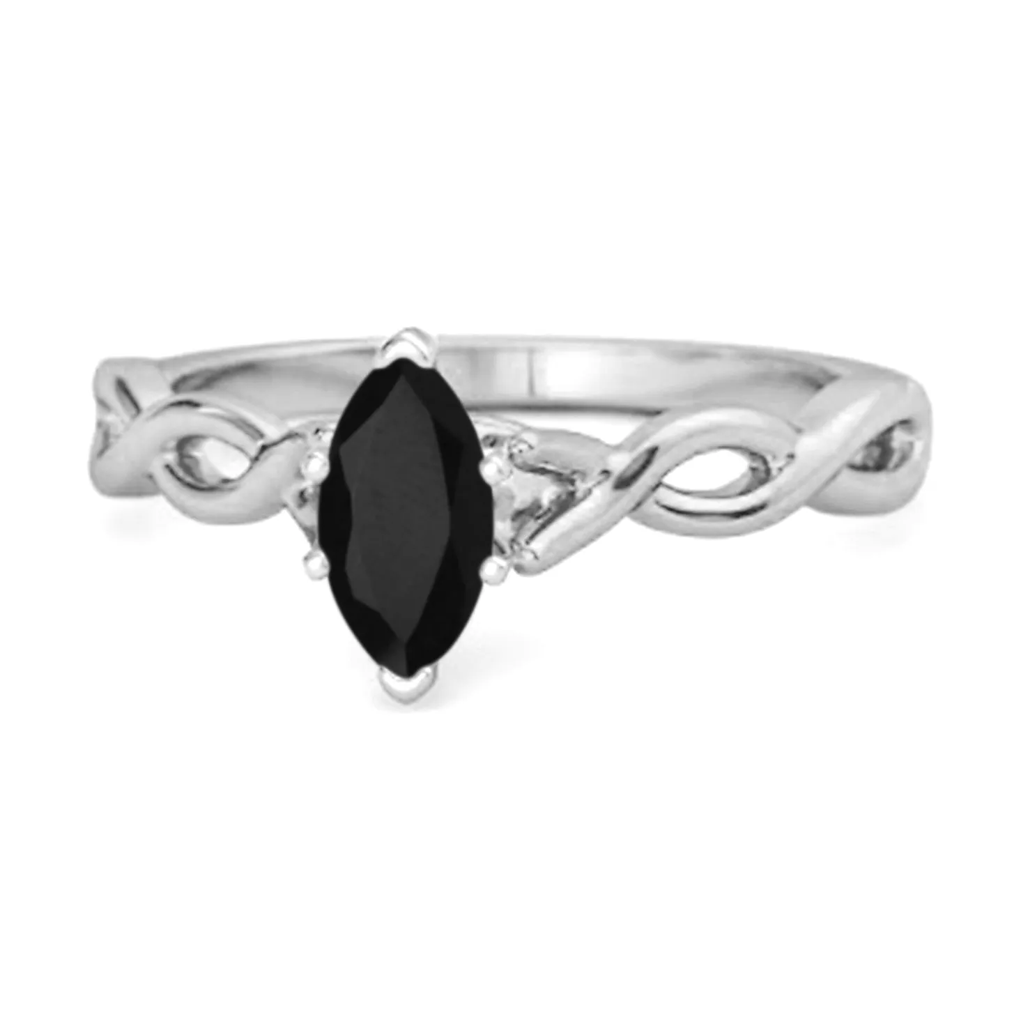 0.25 Ct Black Spinel 925 Silver January Birthstone Engagement Ring