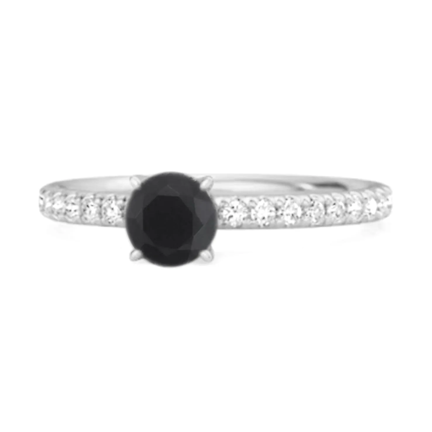 0.25 Ctw Black Spinel 925 Sterling Silver Bridal Engagement Ring