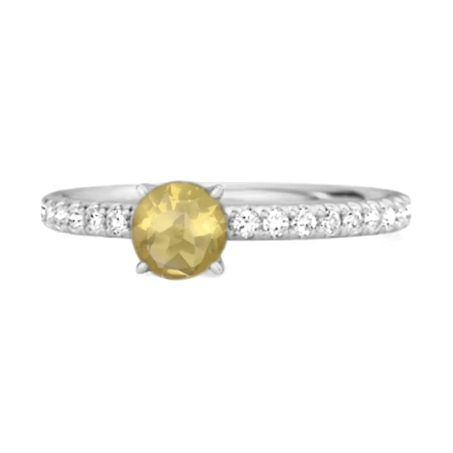 0.25 Ctw Lemon Quartz 925 Sterling Silver Bridal Engagement Ring