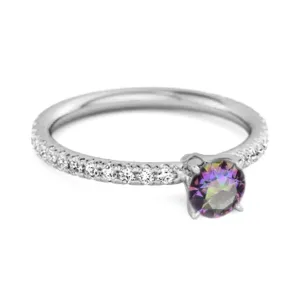 0.25 Ctw Mystic Topaz 925 Sterling Silver Bridal Engagement Ring