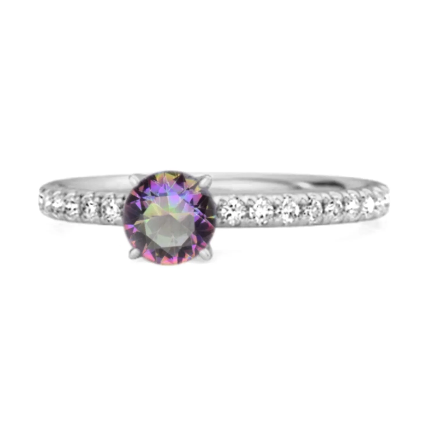0.25 Ctw Mystic Topaz 925 Sterling Silver Bridal Engagement Ring