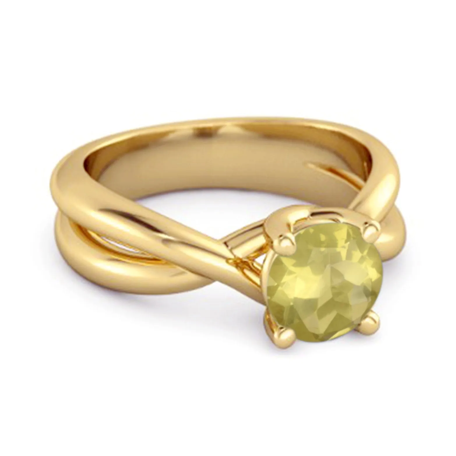 0.25 Ctw Round Cut Lemon Quartz 925 Sterling Silver Embrace Ring