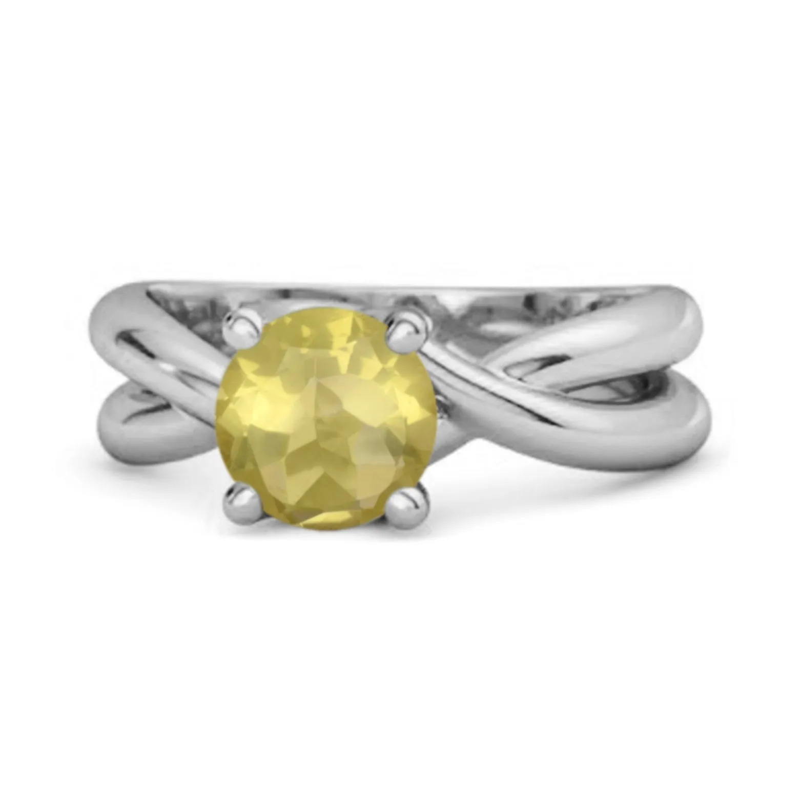 0.25 Ctw Round Cut Lemon Quartz 925 Sterling Silver Embrace Ring