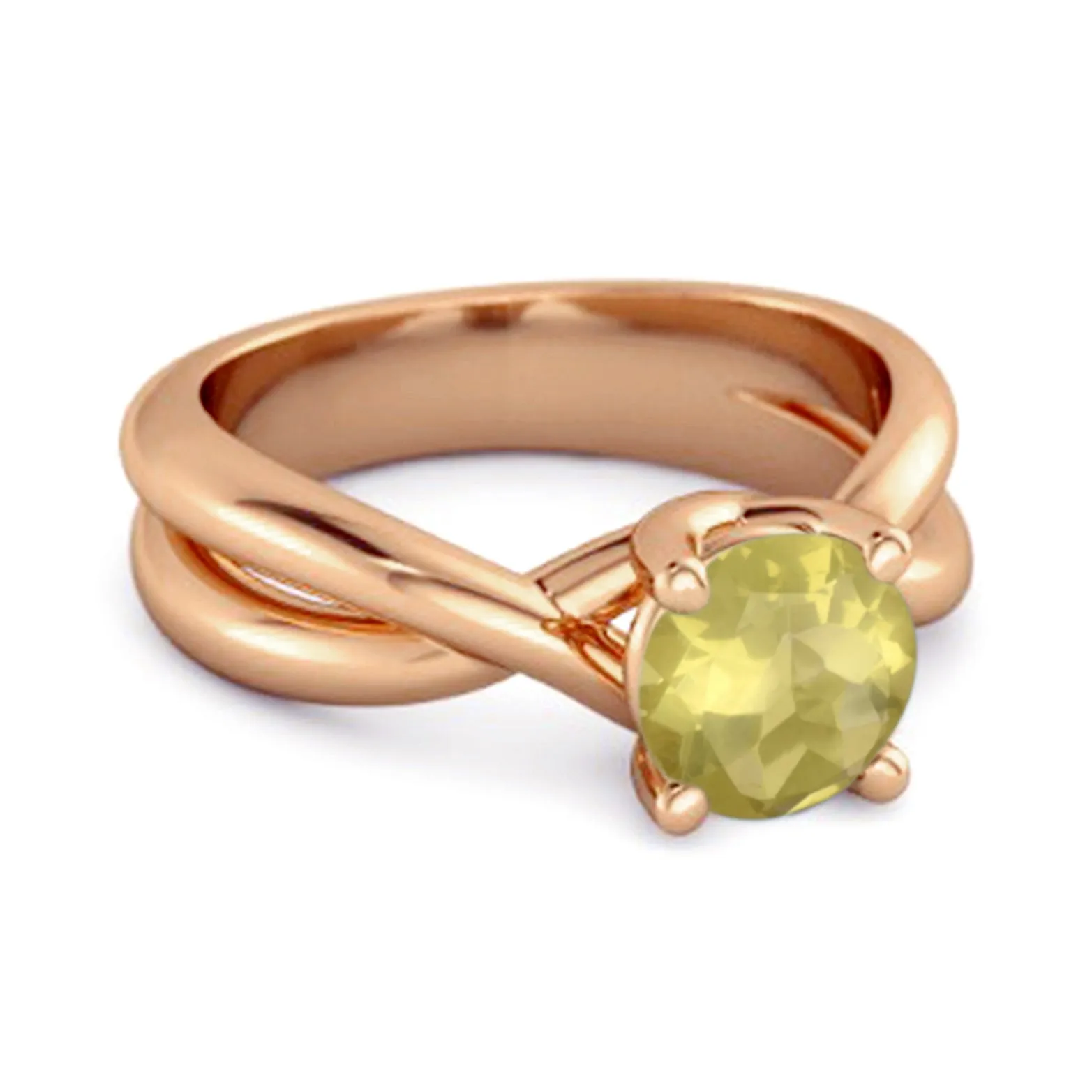 0.25 Ctw Round Cut Lemon Quartz 925 Sterling Silver Embrace Ring