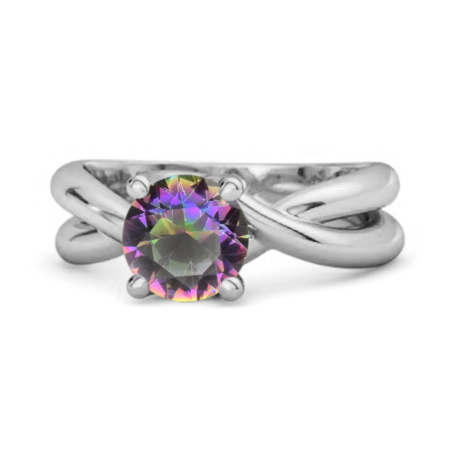 0.25 Ctw Round Cut Mystic Topaz 925 Sterling Silver Embrace Ring