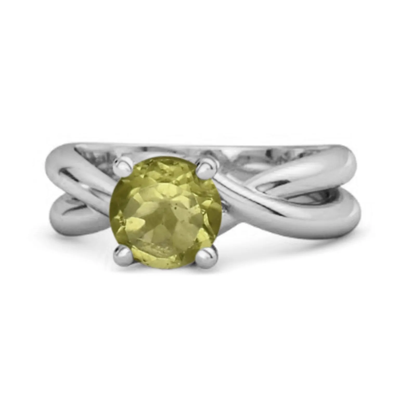0.25 Ctw Round Cut Peridot 925 Sterling Silver Embrace Ring