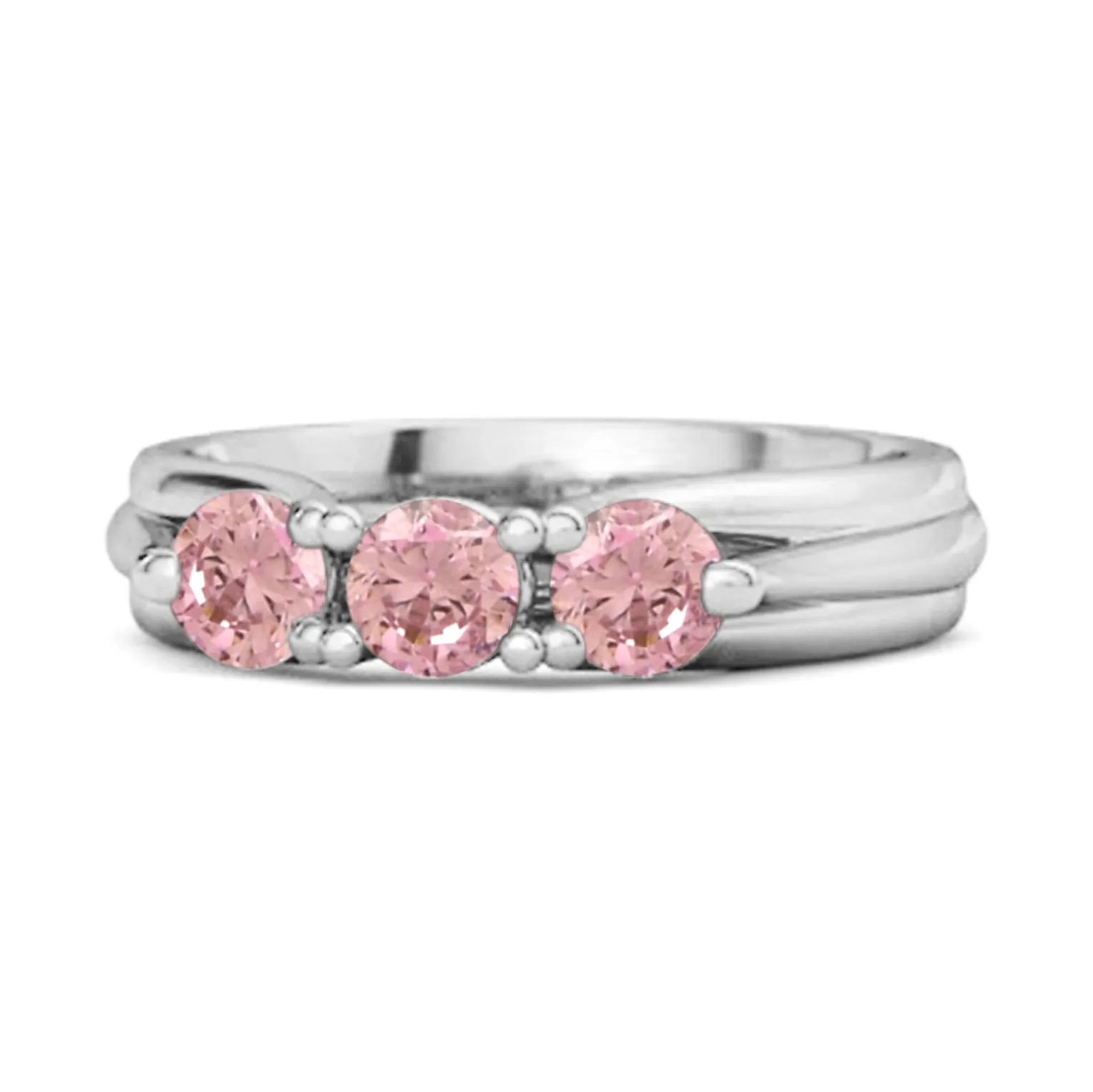 0.30 Ct Pink Zirconia Three-Stone Harmony Sterling Silver Promise Ring