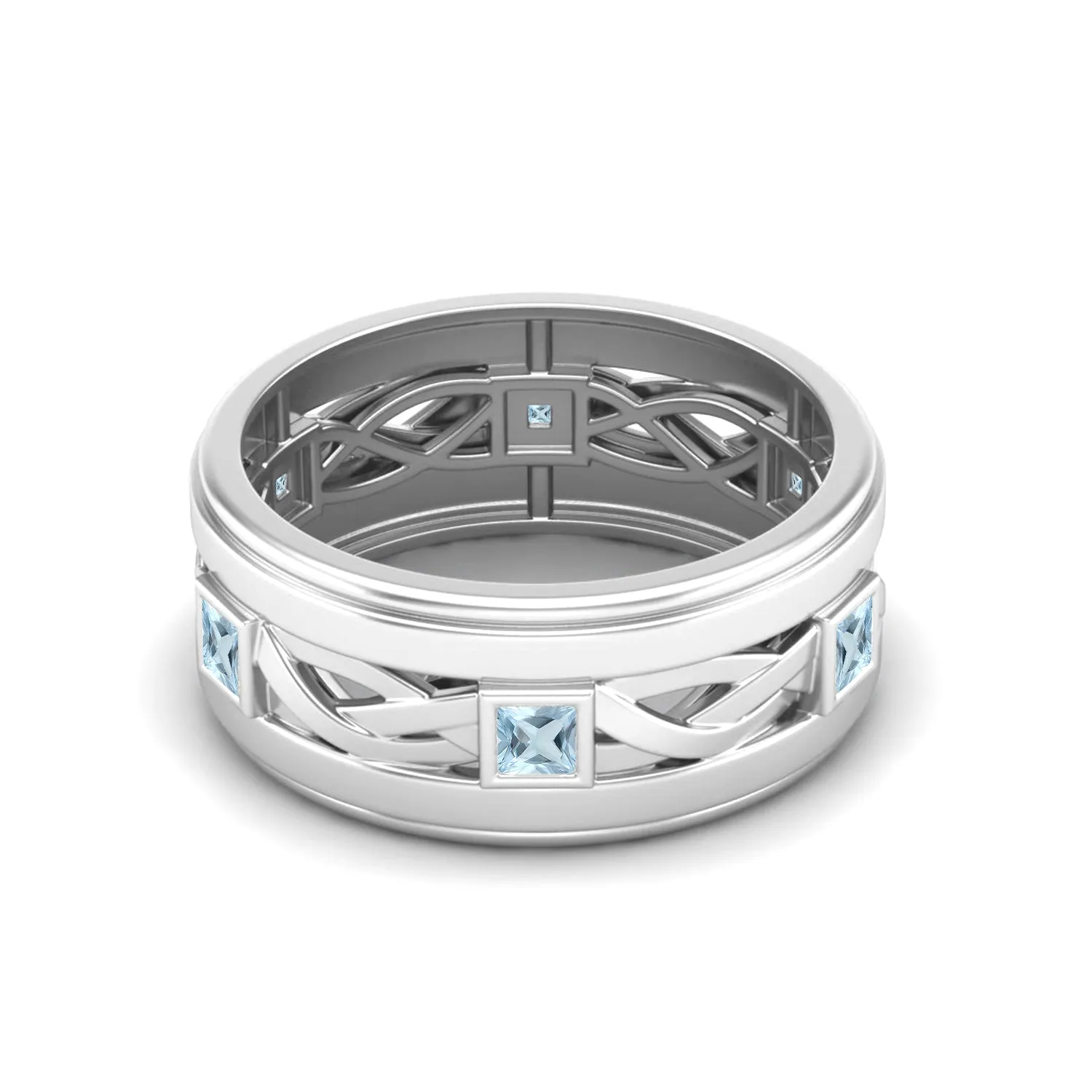 0.30 Ctw Aquamarine 925 Sterling Silver Twisted Rope Rings