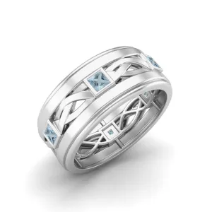 0.30 Ctw Aquamarine 925 Sterling Silver Twisted Rope Rings