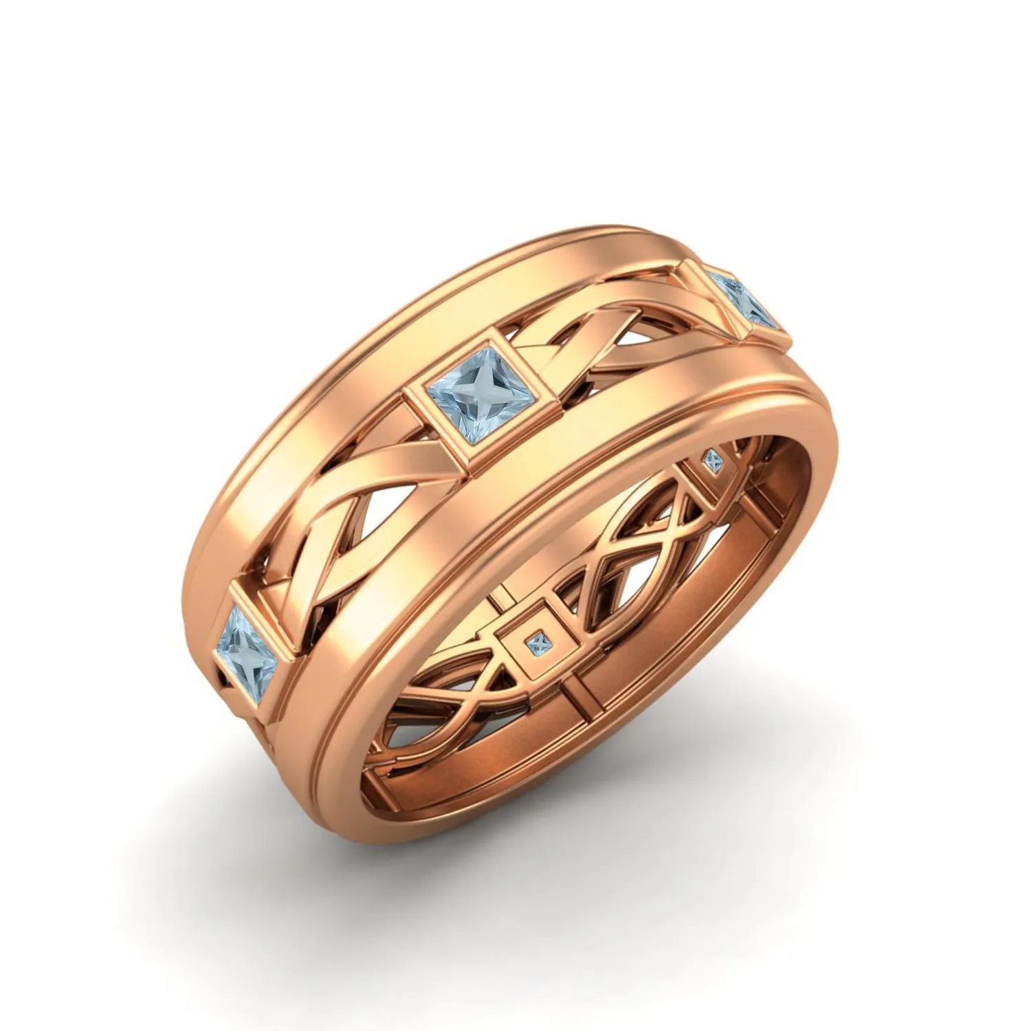 0.30 Ctw Aquamarine 925 Sterling Silver Twisted Rope Rings