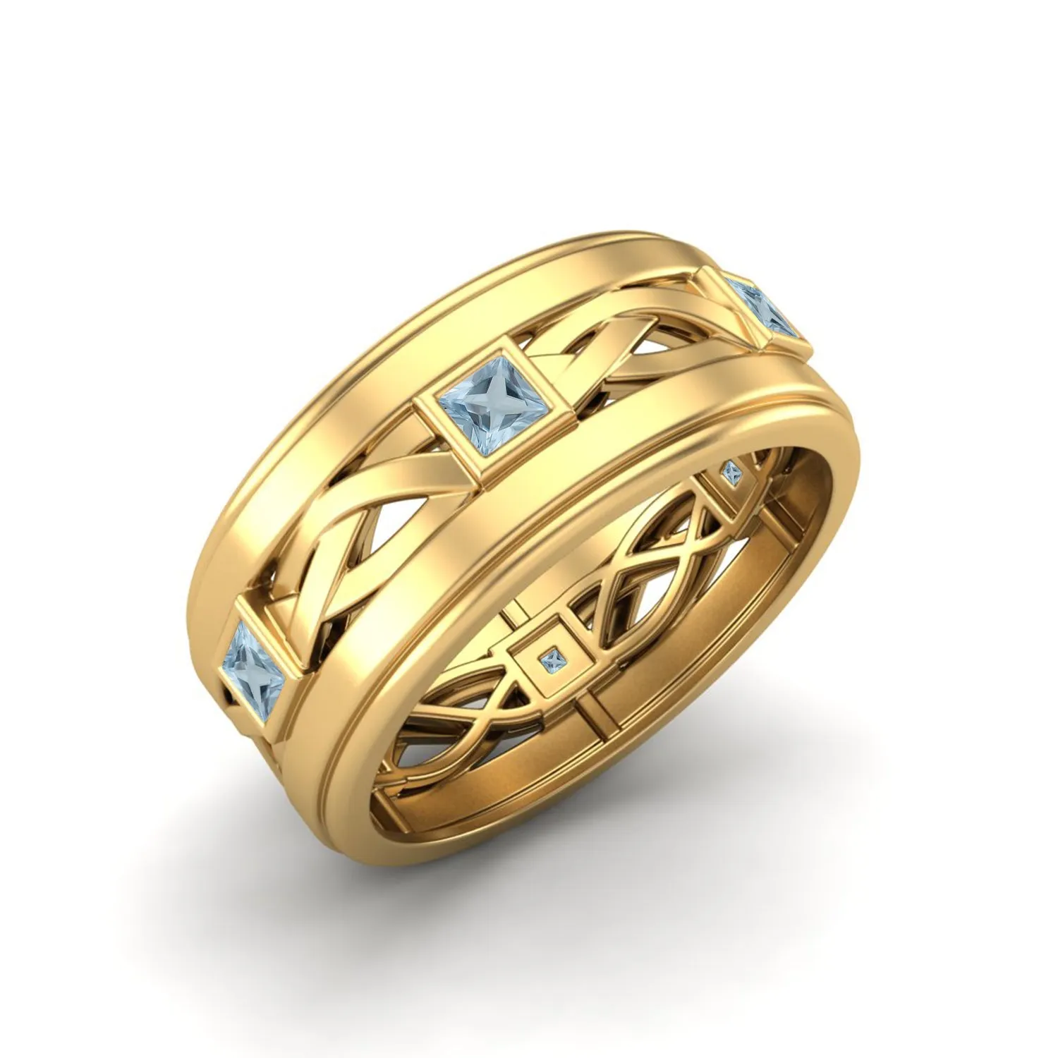 0.30 Ctw Aquamarine 925 Sterling Silver Twisted Rope Rings