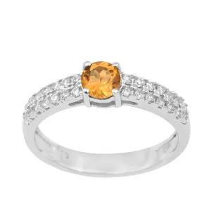 0.45 Ctw Round Citrine Birthstone 925 Sterling Silver Solitaire Accents Ring