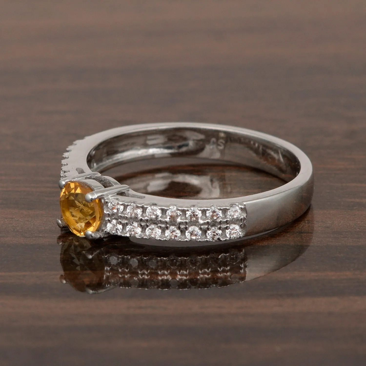 0.45 Ctw Round Citrine Birthstone 925 Sterling Silver Solitaire Accents Ring