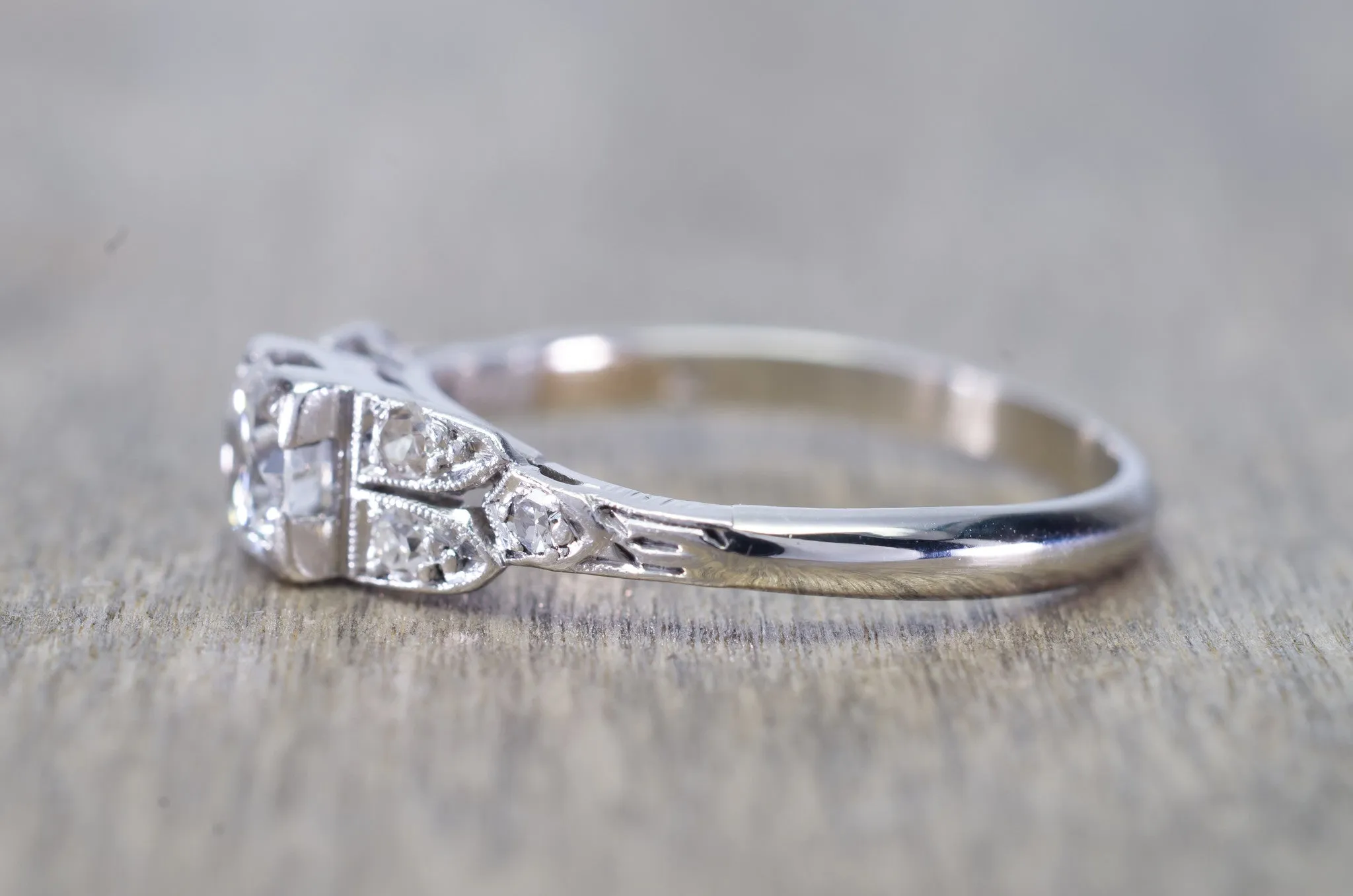 0.46CTW ART DECO TRANSITIONAL  CUT DIAMOND RING