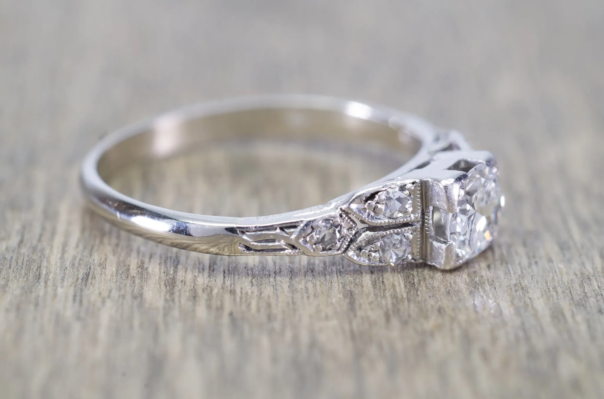 0.46CTW ART DECO TRANSITIONAL  CUT DIAMOND RING