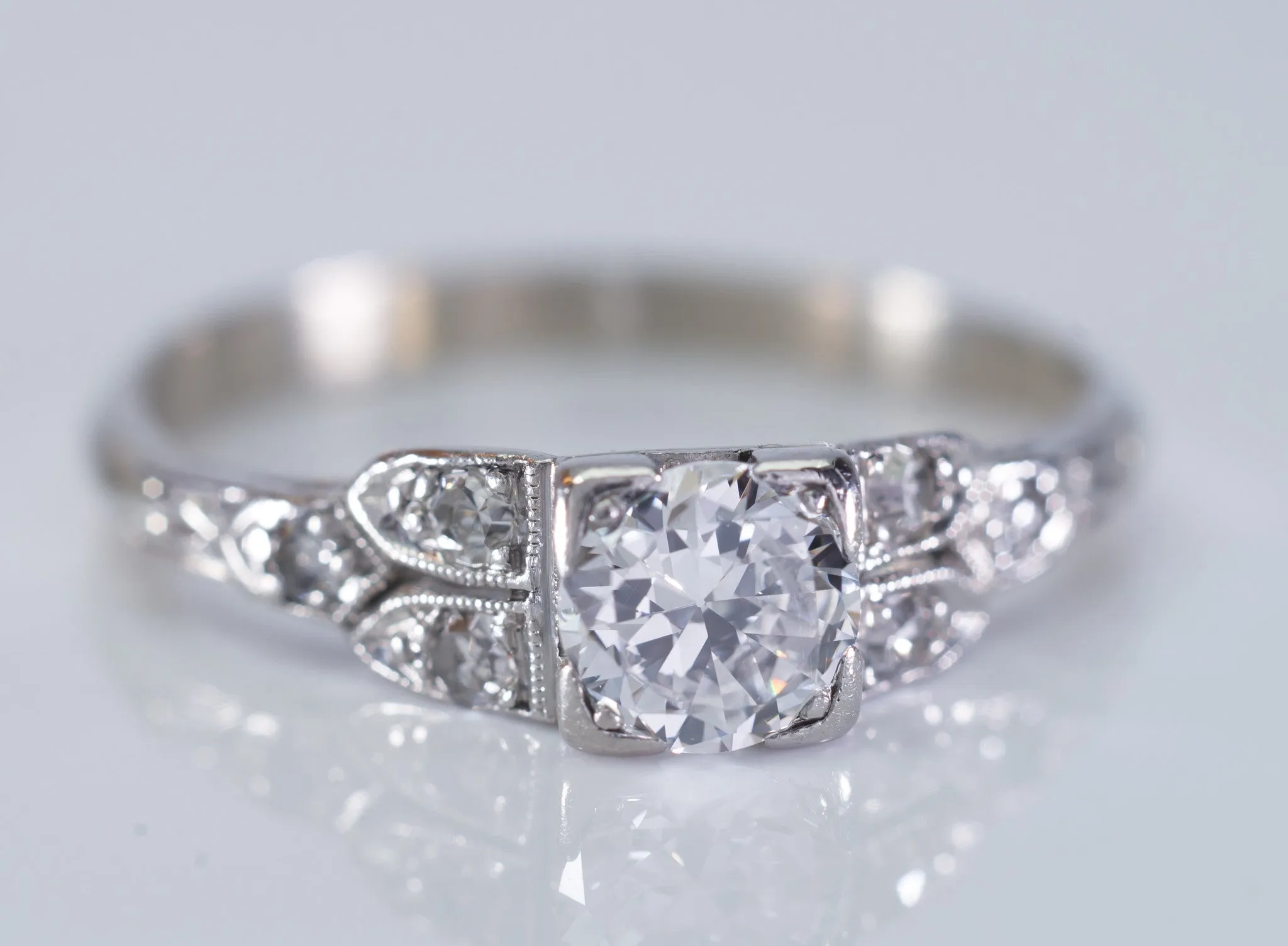 0.46CTW ART DECO TRANSITIONAL  CUT DIAMOND RING