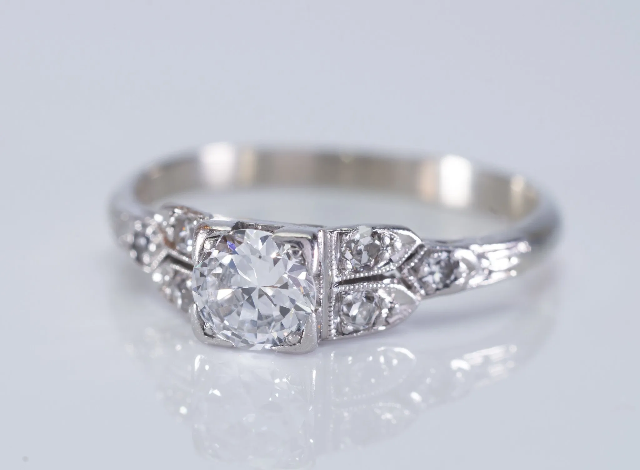 0.46CTW ART DECO TRANSITIONAL  CUT DIAMOND RING