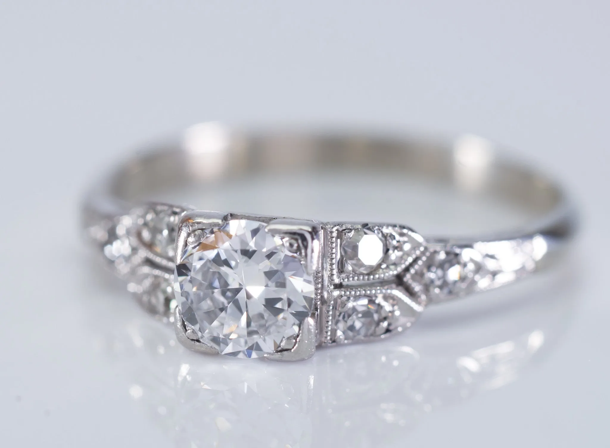 0.46CTW ART DECO TRANSITIONAL  CUT DIAMOND RING