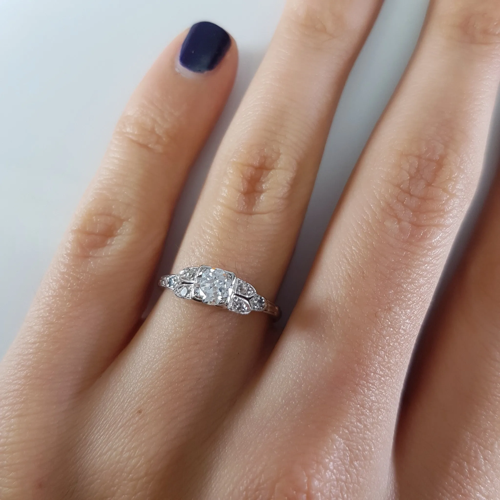 0.46CTW ART DECO TRANSITIONAL  CUT DIAMOND RING