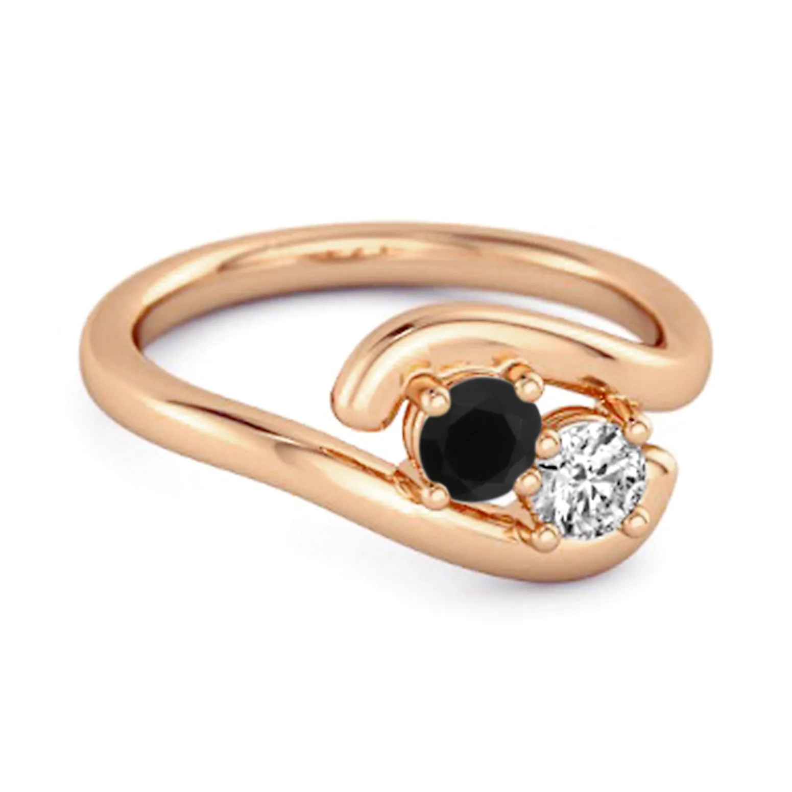 0.5 Ct Black Spinel 925 Sterling Silver Two Stone Swirl Engagement Ring