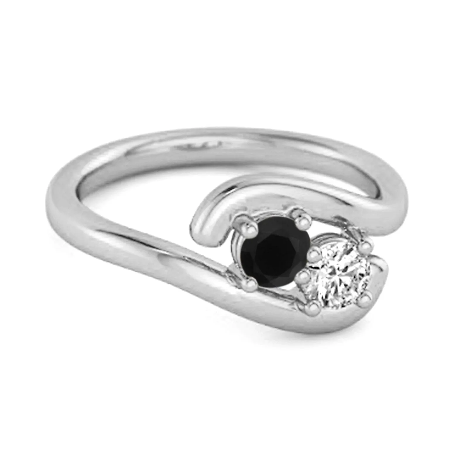 0.5 Ct Black Spinel 925 Sterling Silver Two Stone Swirl Engagement Ring