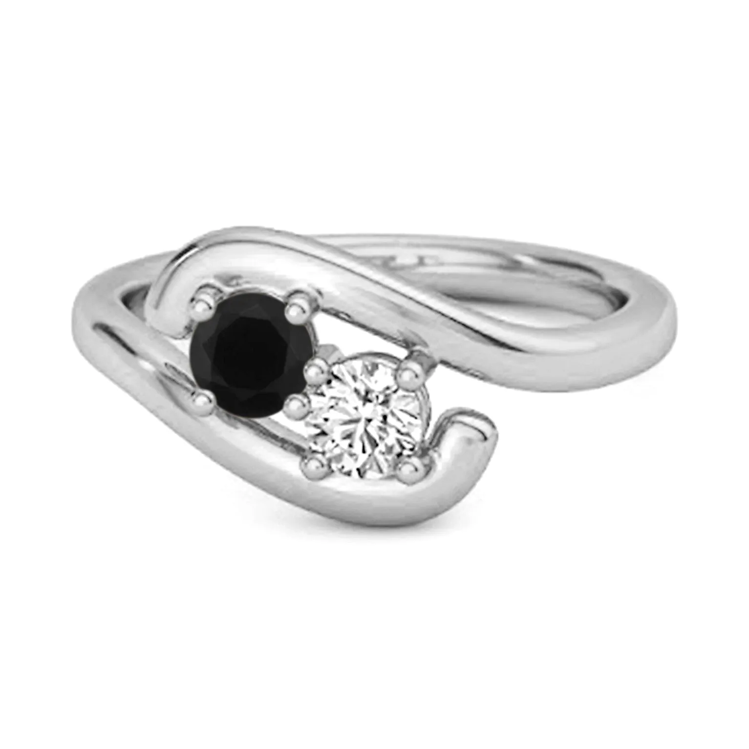 0.5 Ct Black Spinel 925 Sterling Silver Two Stone Swirl Engagement Ring
