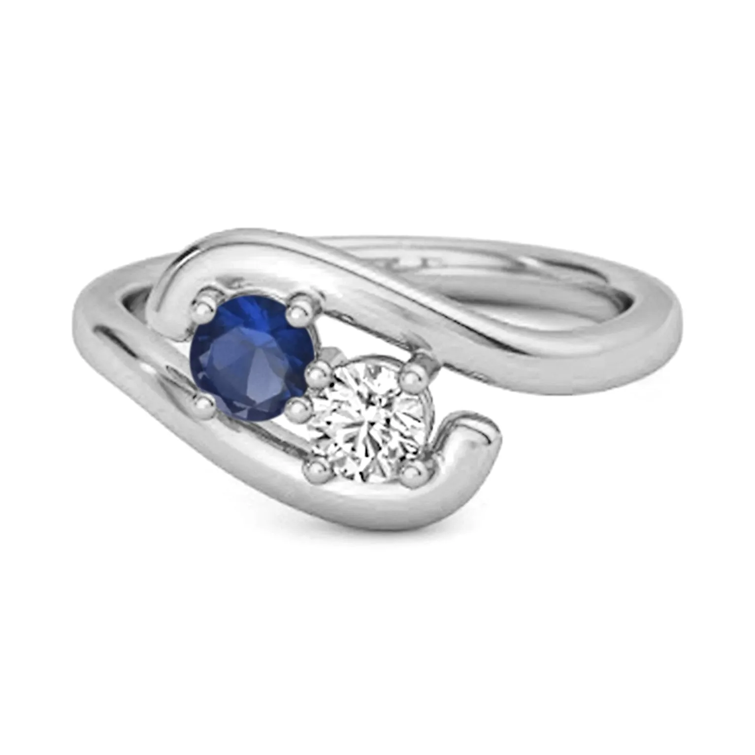 0.5 Ct Blue Sapphire 925 Sterling Silver Two Stone Swirl Engagement Ring