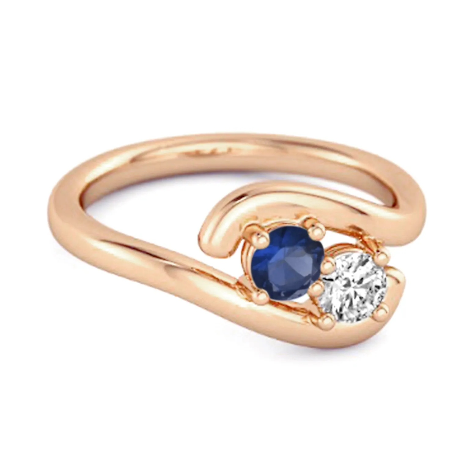 0.5 Ct Blue Sapphire 925 Sterling Silver Two Stone Swirl Engagement Ring