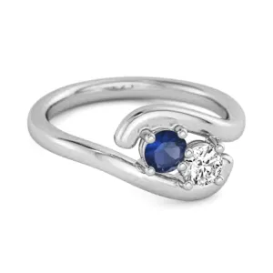 0.5 Ct Blue Sapphire 925 Sterling Silver Two Stone Swirl Engagement Ring