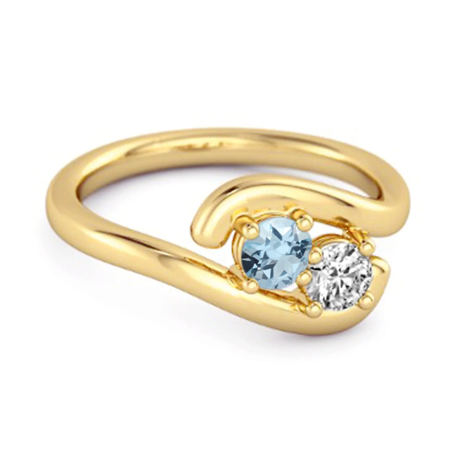 0.5 Ct Blue Topaz 925 Sterling Silver Two Stone Swirl Engagement Ring