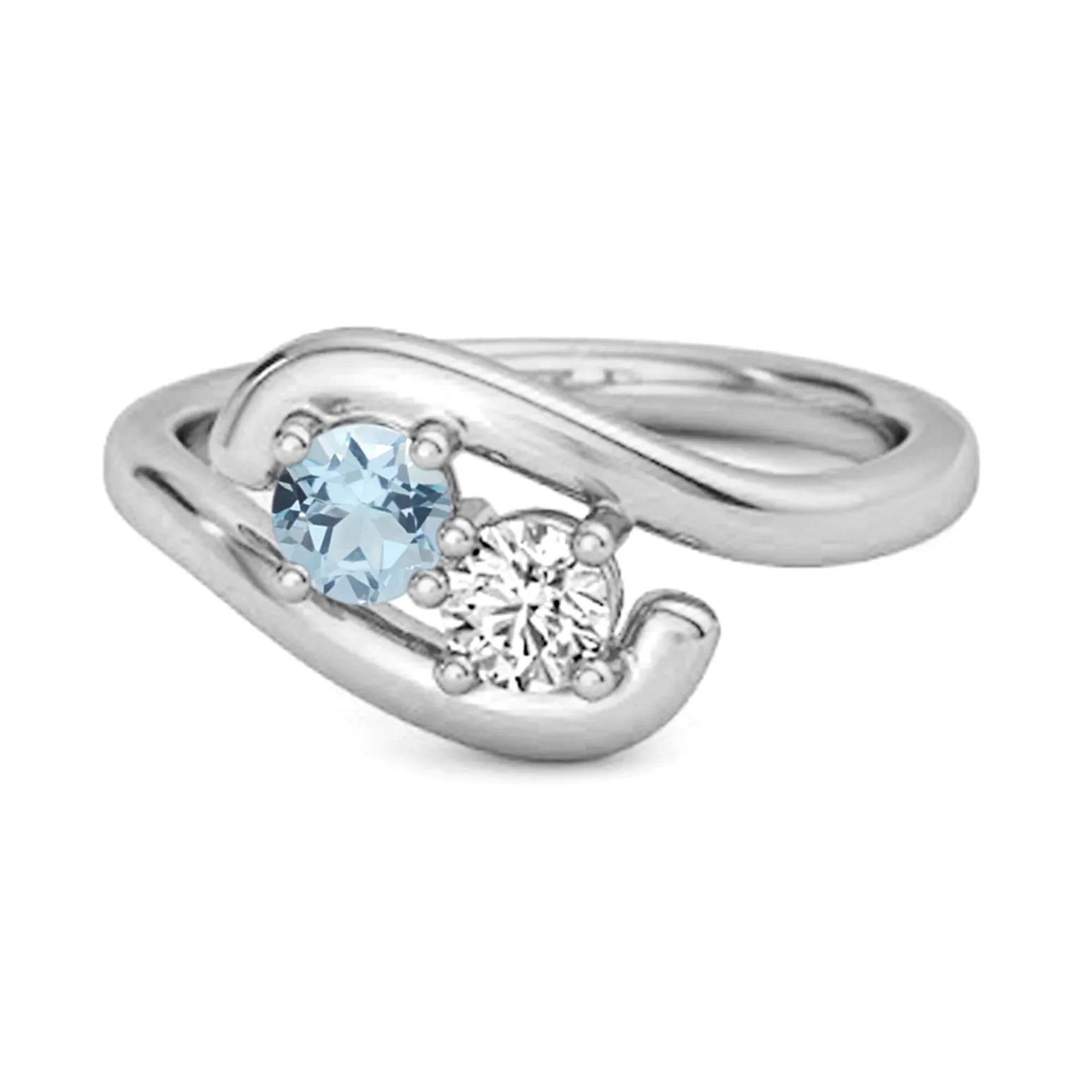 0.5 Ct Blue Topaz 925 Sterling Silver Two Stone Swirl Engagement Ring