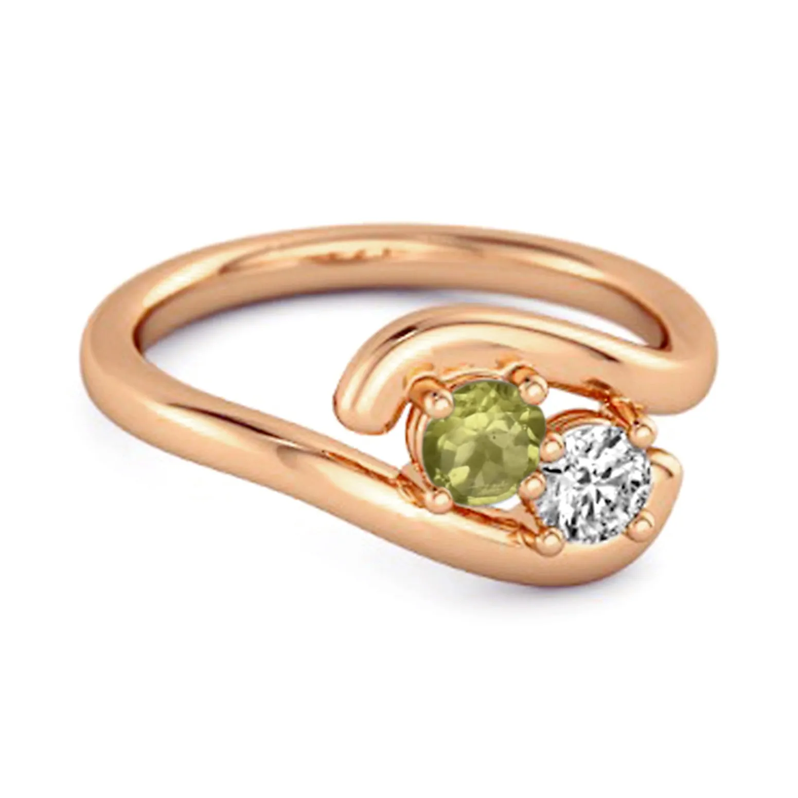 0.5 Ct Peridot 925 Sterling Silver Two Stone Swirl Engagement Ring