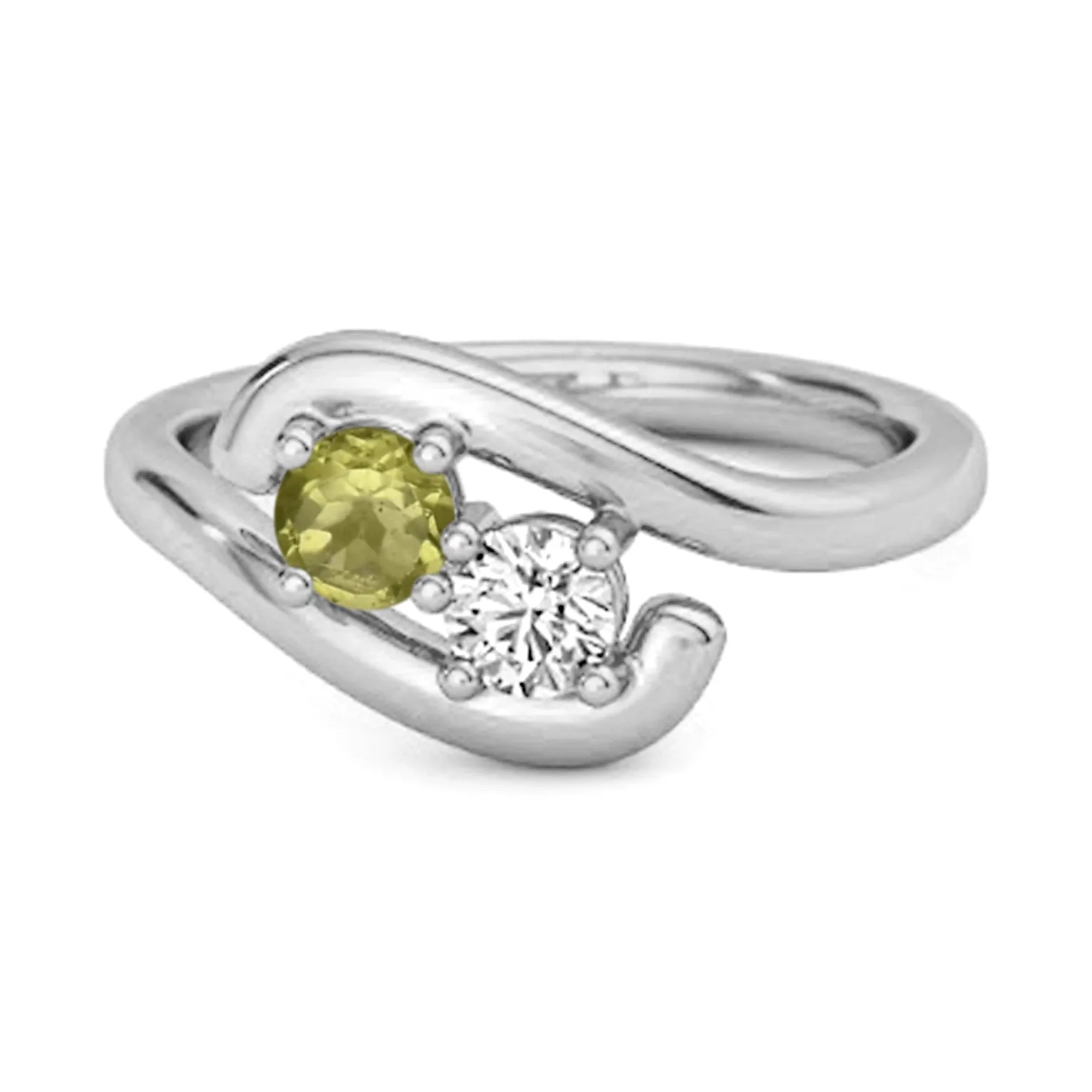 0.5 Ct Peridot 925 Sterling Silver Two Stone Swirl Engagement Ring
