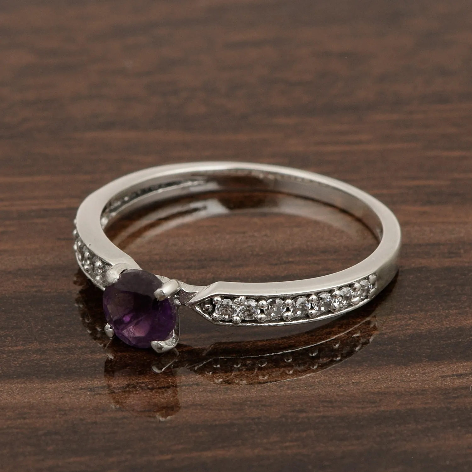 0.50 Ctw Round Cut Amethyst Solitaire Accent 925 Sterling Silver Wedding Ring